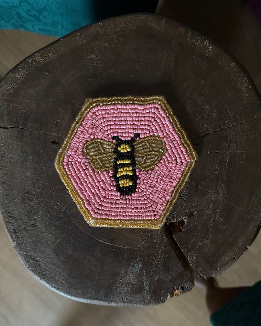 Beaded Pink Bumblebee Embroidered Coasters